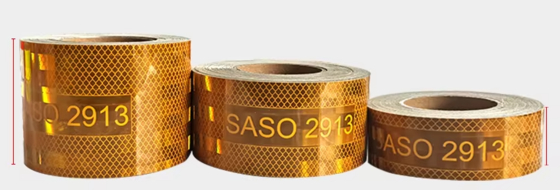 공장 공급 PET 금속화 Hi Vis 노란색 Saso 2913 자동차 트럭 반사 테이프 반사 재료