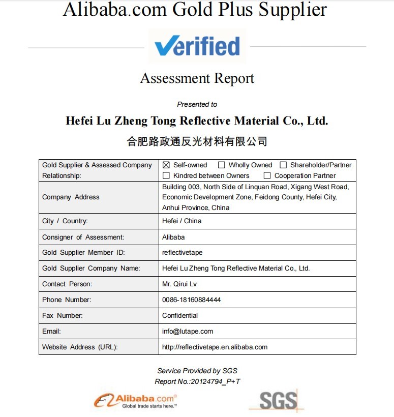 중국 Hefei Lu Zheng Tong Reflective Material Co., Ltd. 인증